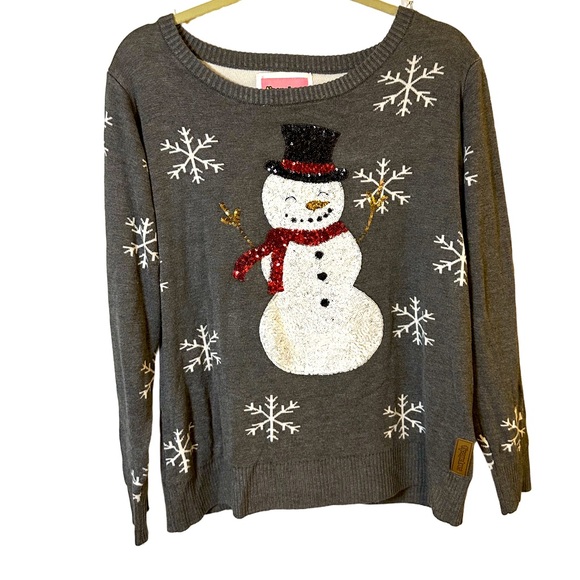 Women's Tipsy Elves Gray Snowman Sweater with Snowflakes Large - Picture 1 of 6